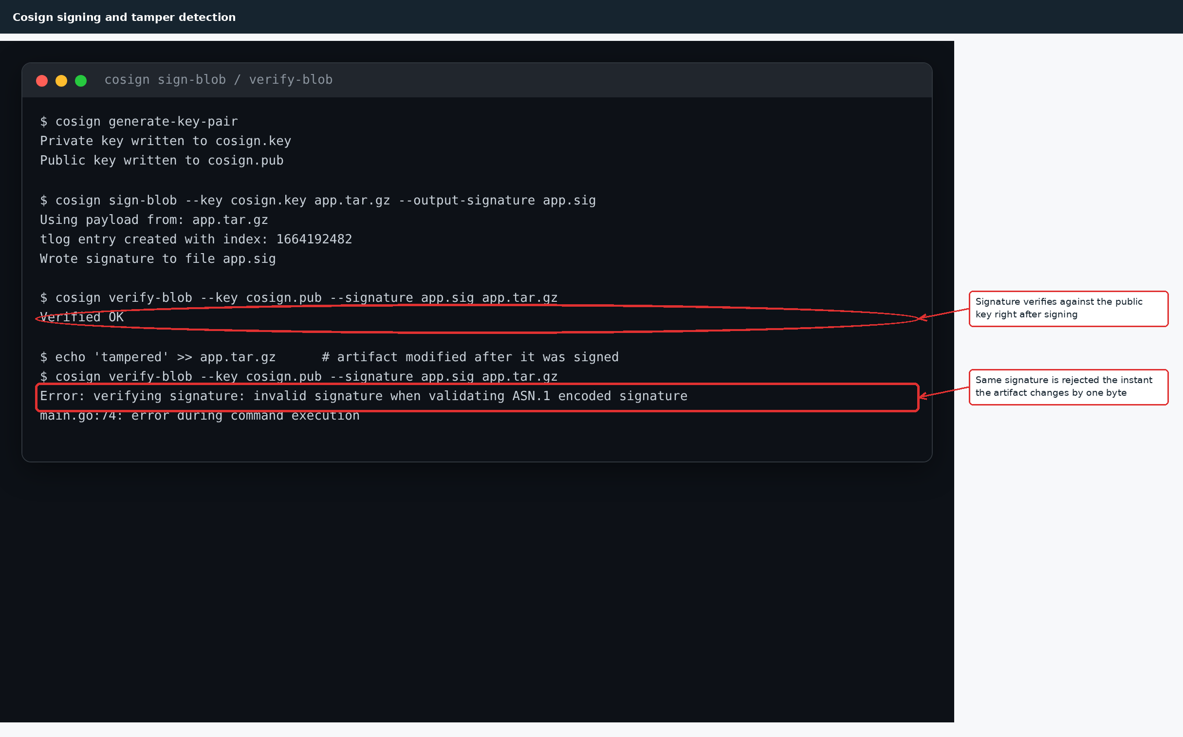 Cosign signing and tamper detection